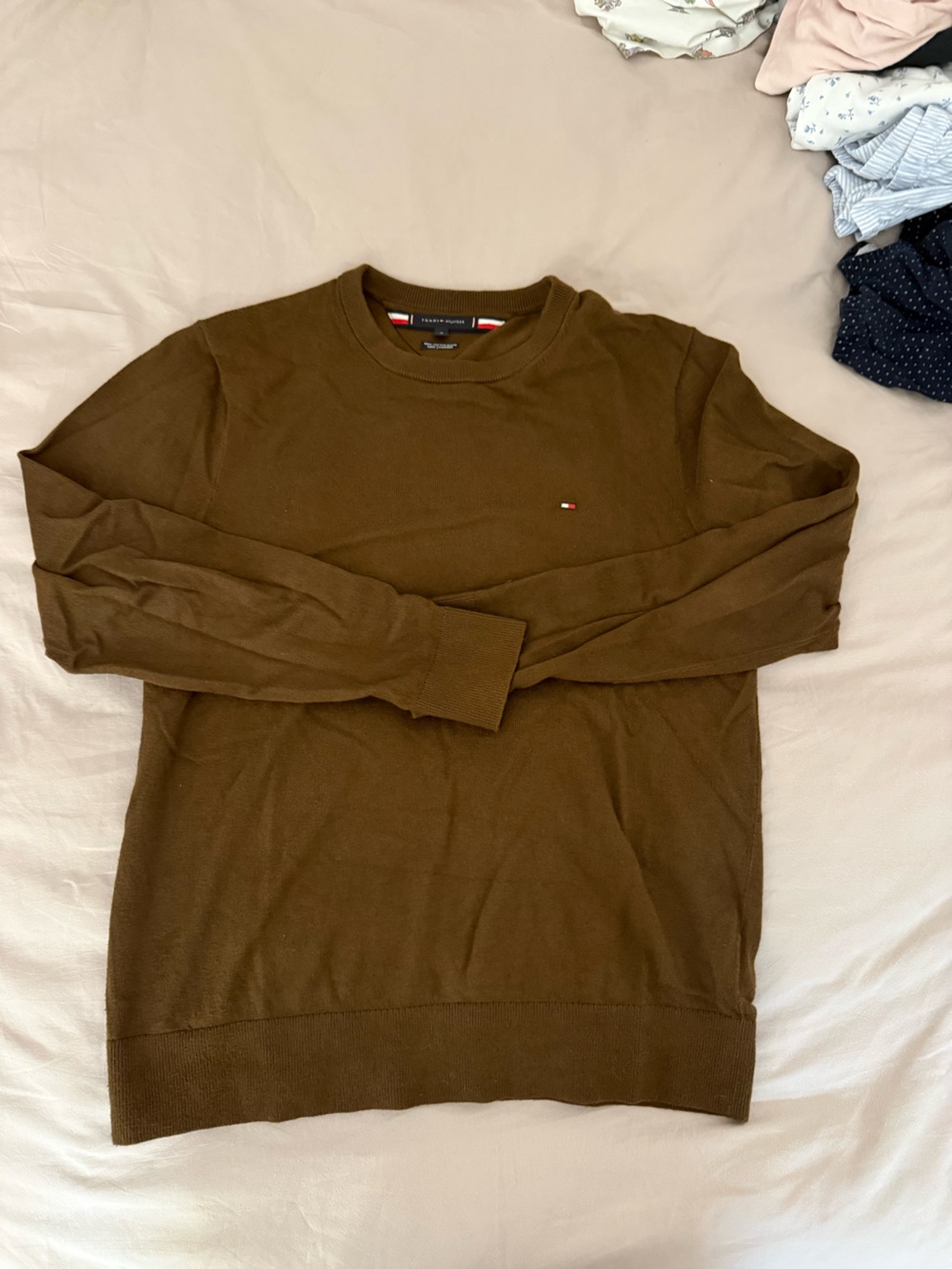 Tommy Hilfiger Men's Olive Brown Crewneck Sweater